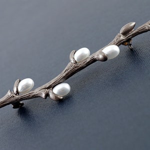 ON VACATION Vintage Pussy Willow Branch Brooch,  Easter Shawl Pin Brooch, Spring Nature Jewelry