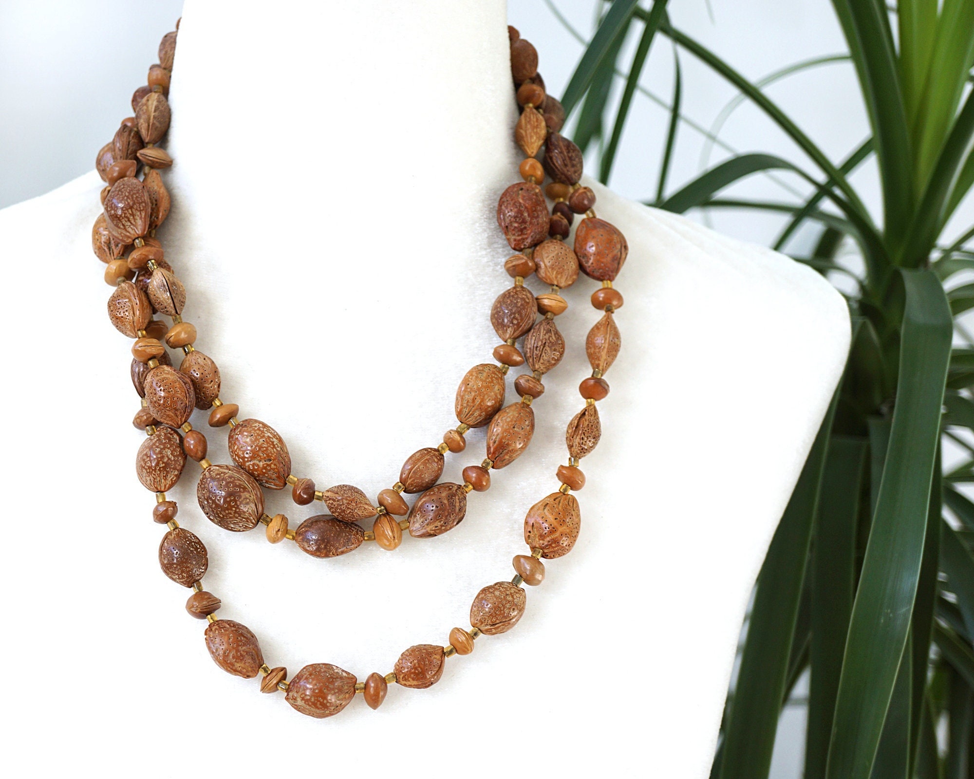 ON VACATION Unique Natural Tumbled Fruit Pit Bead Necklace ON VACATION Unique Natural Tumbled Fruit Pit Bead Necklace