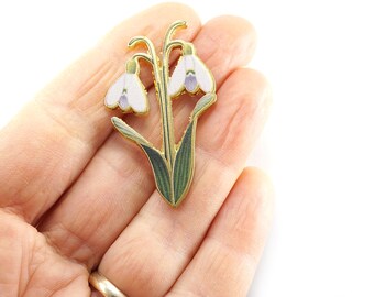 ON VACATION Exquisite Snowdrop Flowers Brooch, White Flower Pin, Vintage Botanical jewelry gift