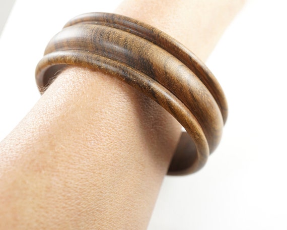 ON VACATION Natural Wood Bangle Bracelet, Dark Br… - image 4