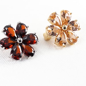 vintage Crystal Brooch, Rhinestone Brooch Pin, Small Silver or Gold, Red or Peach Pink Rhinestone Pin Round Button