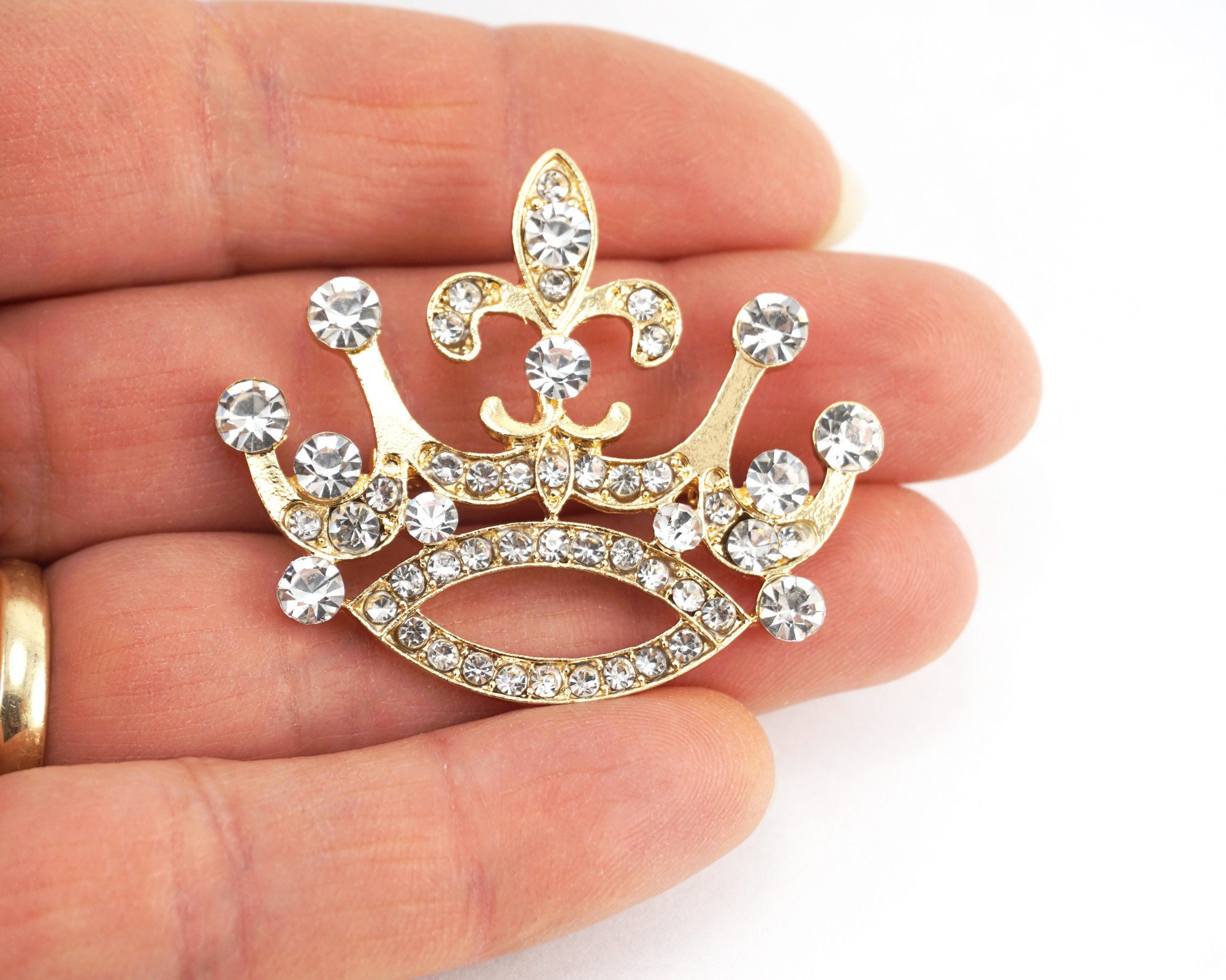 Gold Crown Brooch Rhinestone Crown Brooch Rhinestone Tiara Etsy