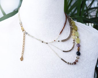 ◆VINTAGE HOLLYWOOD◆ Nature Daisy Beads Necklace VH2479NE00 ON VACATION Vintage 4 Layered Necklace, Natural Stone Beads
