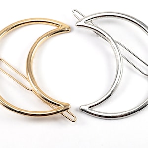 Simple Minimal Moon Hair Pin, Large Crescent Moon Hair Clip, Silver or Gold Barrette
