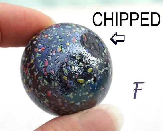 Big Vintage German Glass Marble 36mm Iridescent Black Speckled