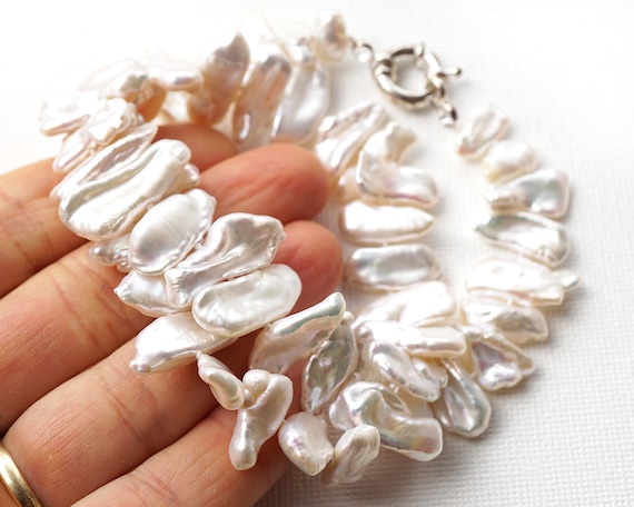 Collier Vintage 3 Rangs De Perles Baroques Blanches Nacrées - Bijou Rétro - Occasion