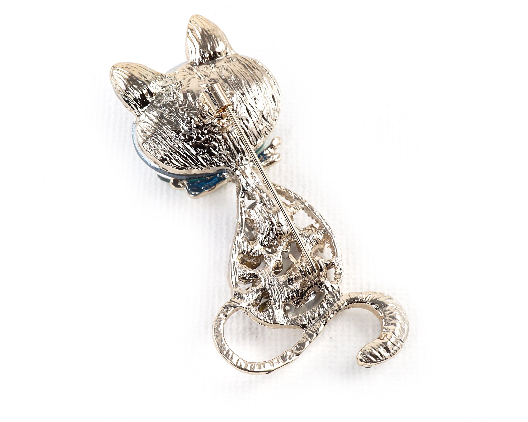 Spilla con spilla a forma di gatto in cristallo con strass Accessorio