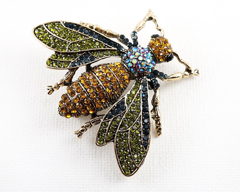 Exquisite Vintage Insect Pin, Colorful Large Fly Brooch, Gold Bee ...