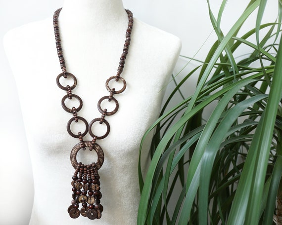 ON VACATION Beaded Tassel Long Necklace Large Geo… - image 1