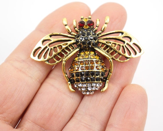 ON VACATION Golden Rhinestone Bee Brooch, Bumble Bee Gold ON VACATION Golden Rhinestone Bee Brooch, Bumble Bee Gold