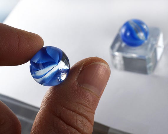 Vintage Vitro Agate Glass Marble, Clear With Dark Blue Vane Marble