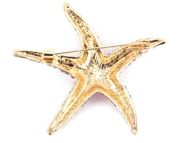 ON VACATION Gold Starfish Brooch, Large Pink Sea … - image 6