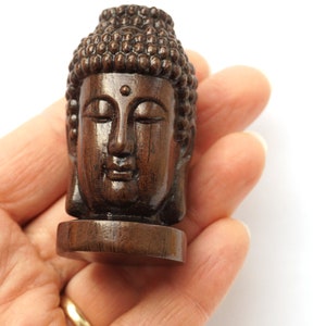 ON VACATION Small Wooden Buddha Head Statue, Tiny Wood Carving of Buddha Face, meditation Home Decor, Minimalist Modern Vintage image 9