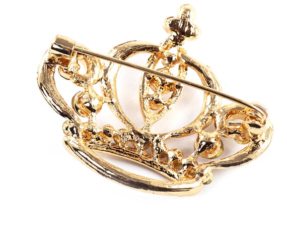 ON VACATION Gold Royal Crown Brooch, Crystal Rhin… - image 4