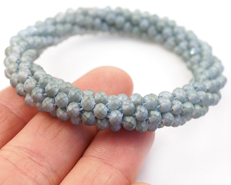 ON VACATION Gray Blue or Earthy Terracotta Beaded Kumihimo Braid Thick Rope bracelet Flexible Friendship bangle Boho Seed Bead image 3