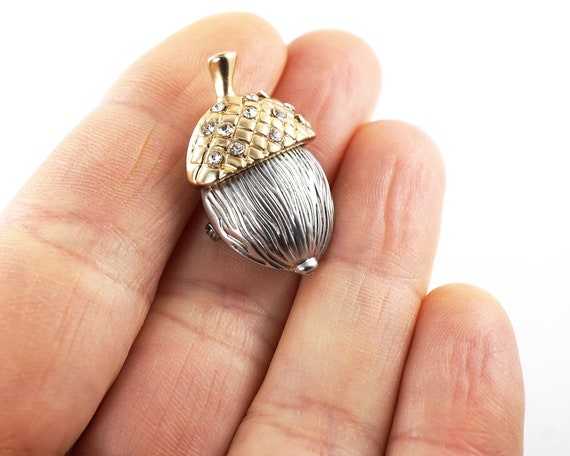 Small Acorn Brooch Pin Tiny Rhinestones Nature Woodland Jewelry
