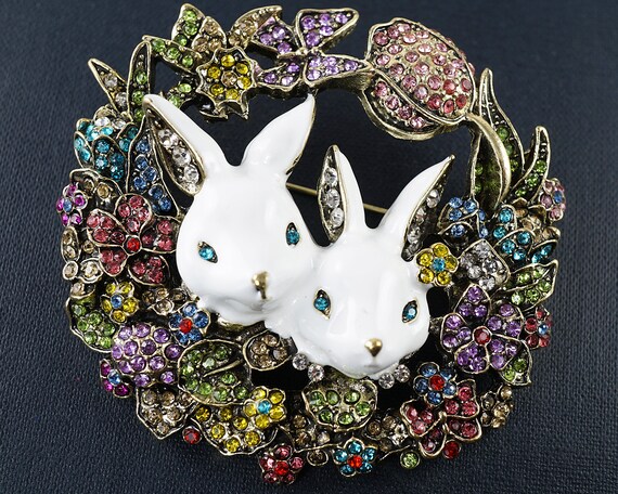 Gold Spring Easter Bunny Pin, Spring Butterfly Fl… - image 3