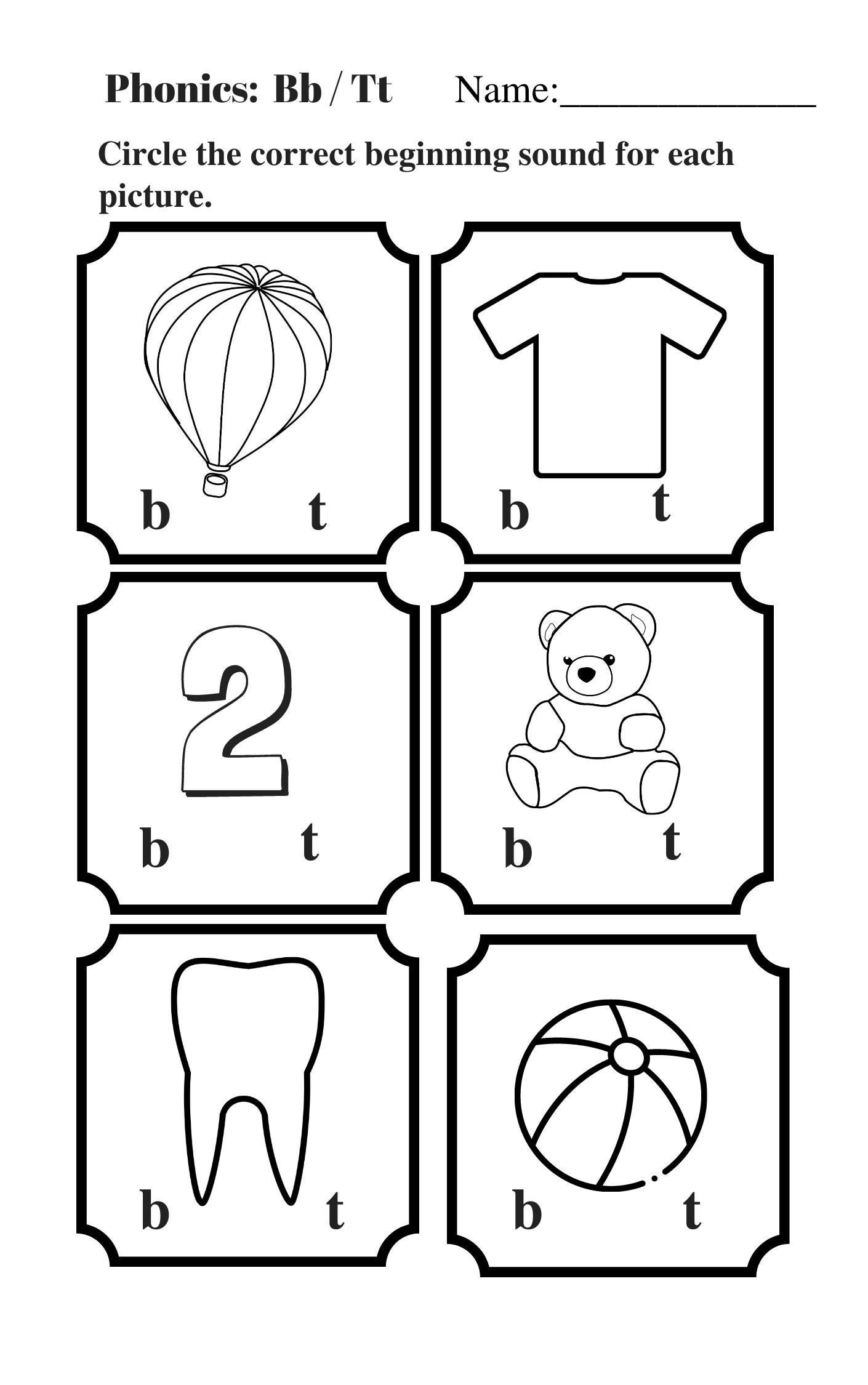 10 X Beginning Sound Phonics Printable, Consonant Activity Worksheet, Kindergarten Preschool