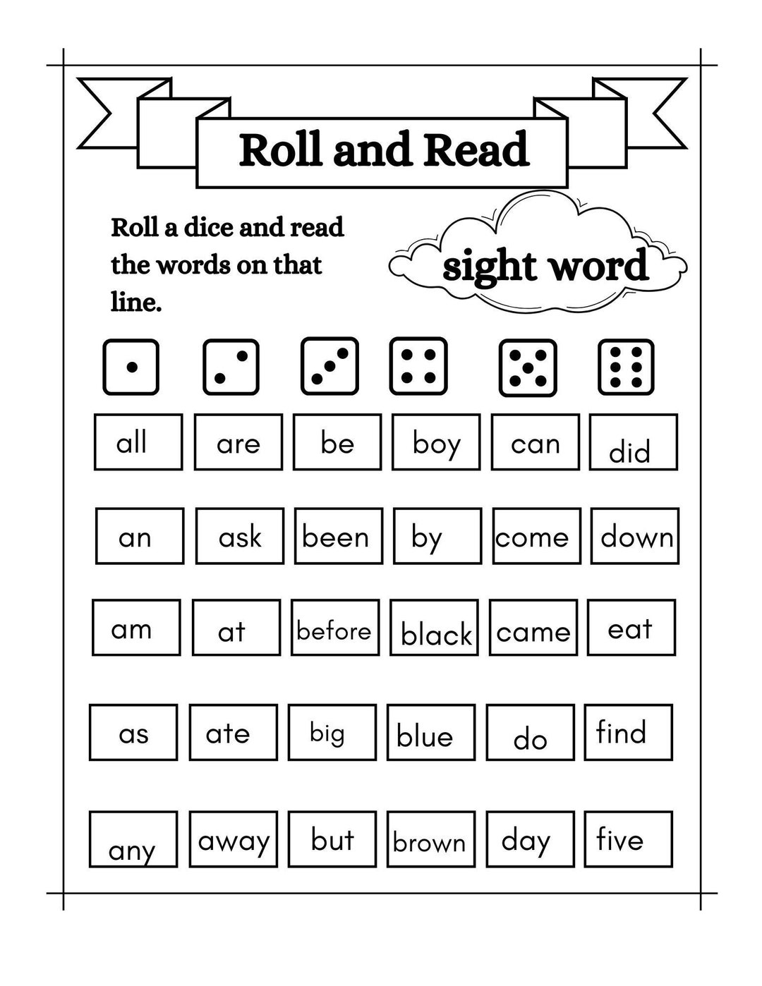 said Sight Word - Roll & Read Sentences (2 Dice Activity)