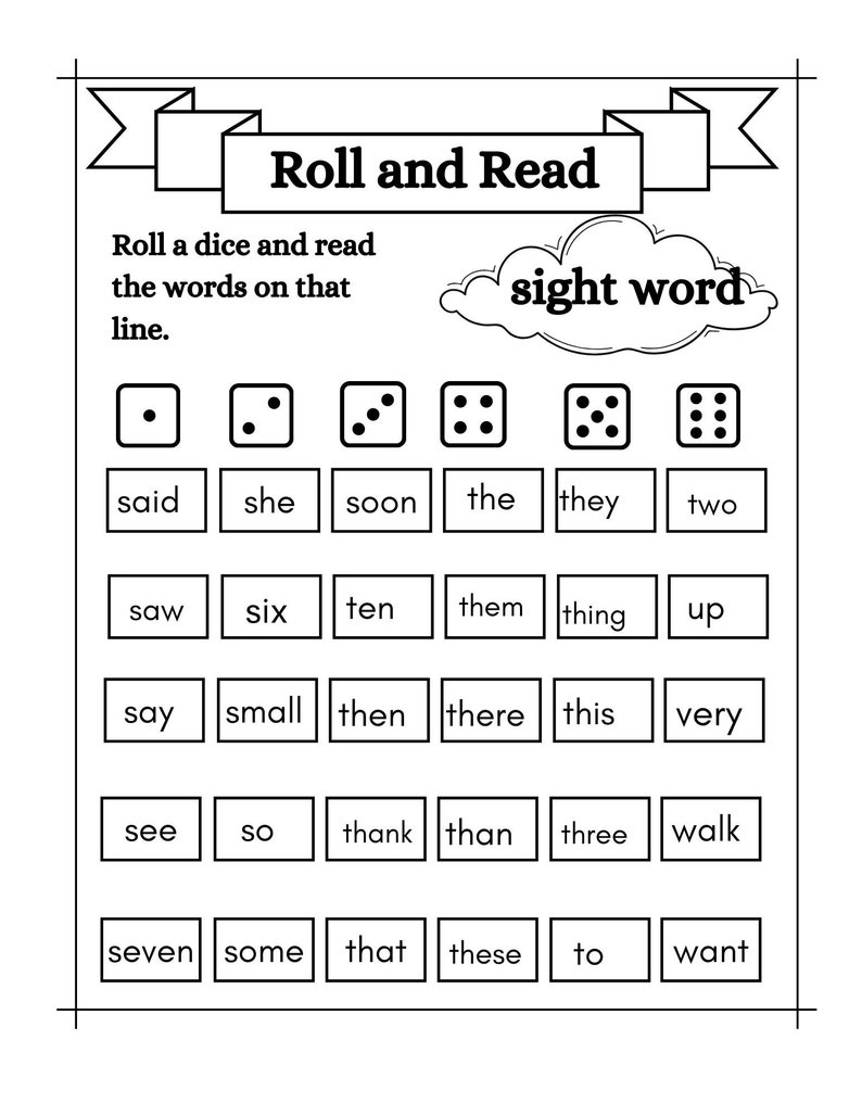 5 Printable Roll and Read Worksheets. Grade One Sight Words - Etsy UK