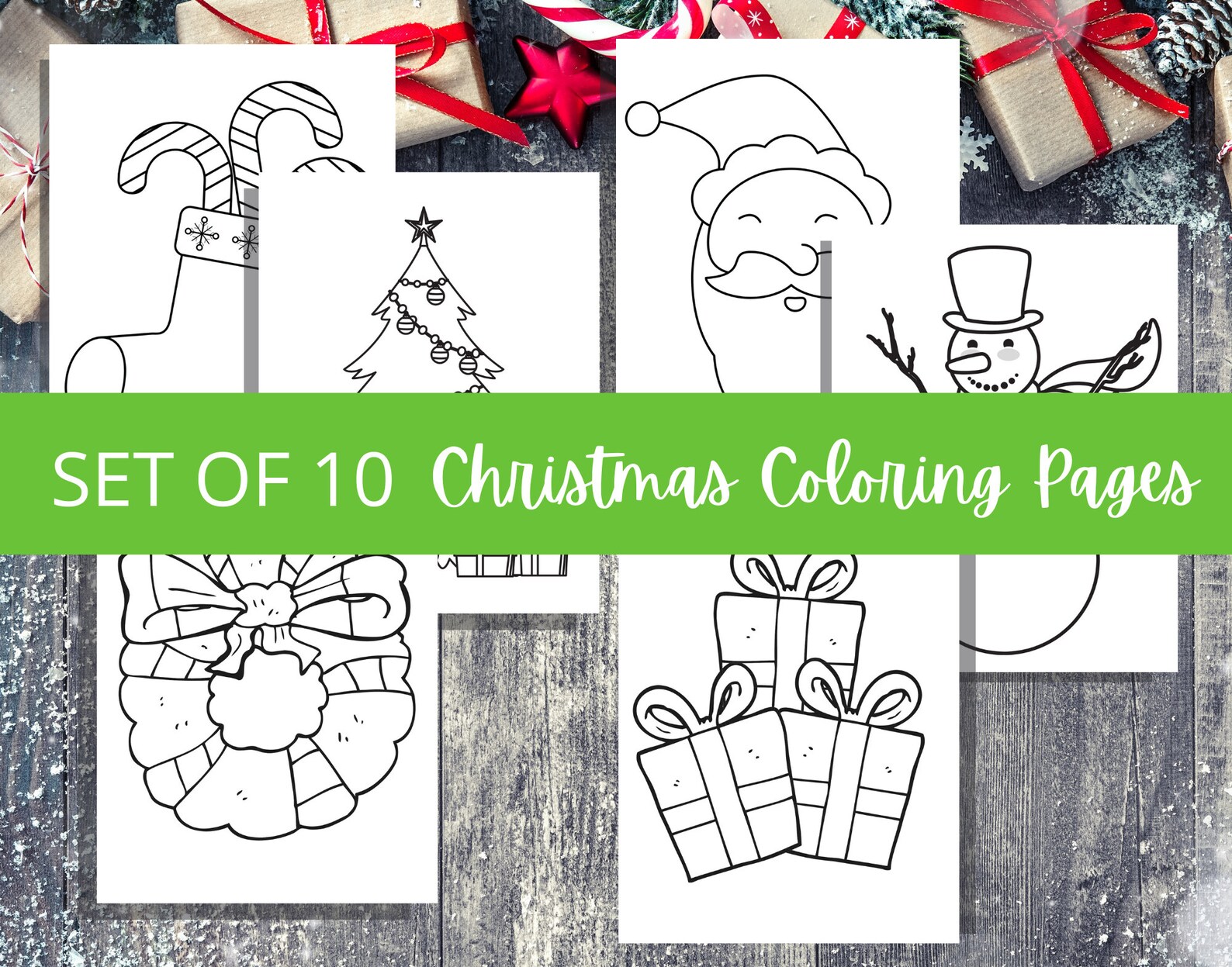 Christmas Holiday Printables Coloring Pages for Kids Santa | Etsy