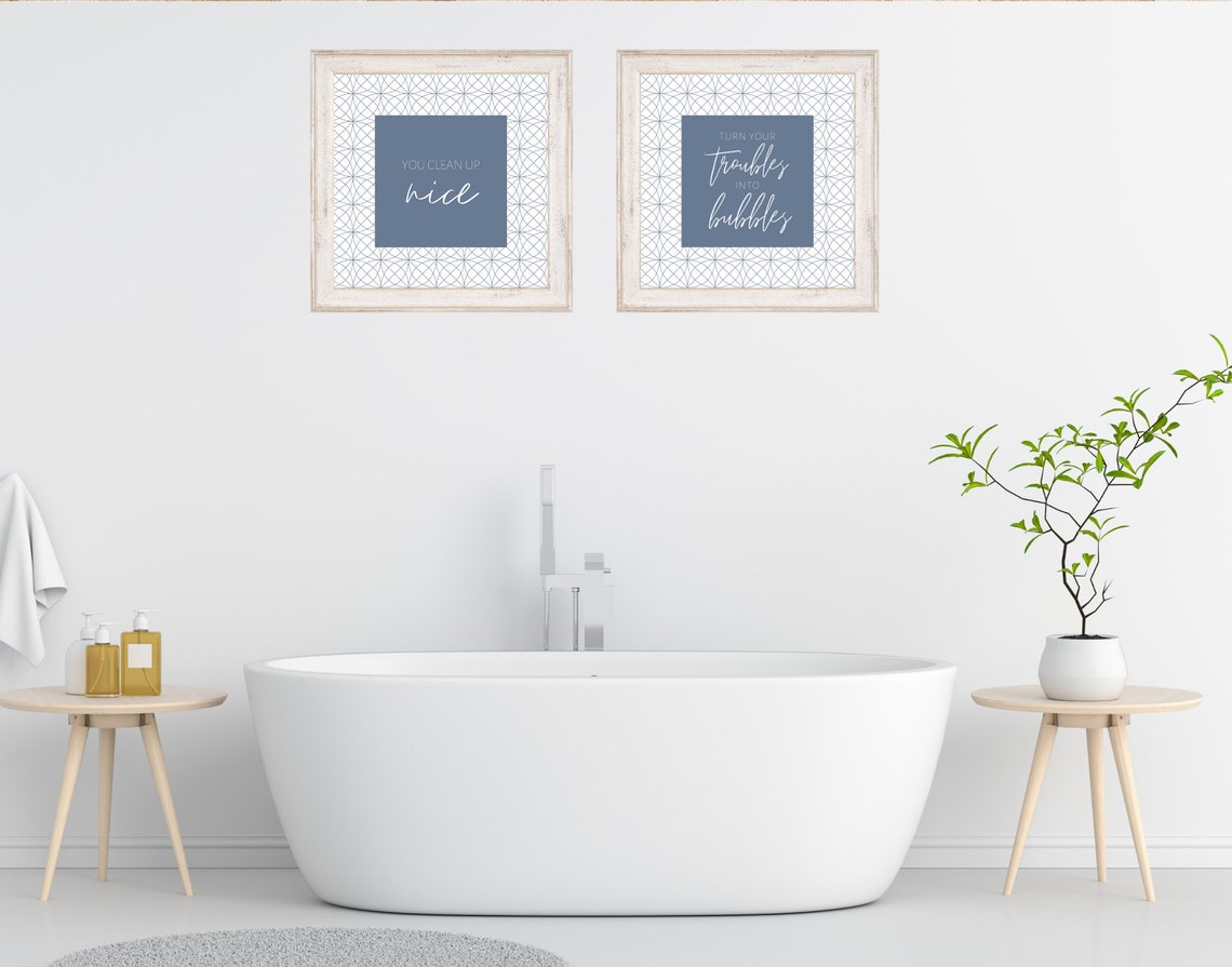 Blue Grey Bathroom Wall Decor You Clean up Nice Turn Your Etsy