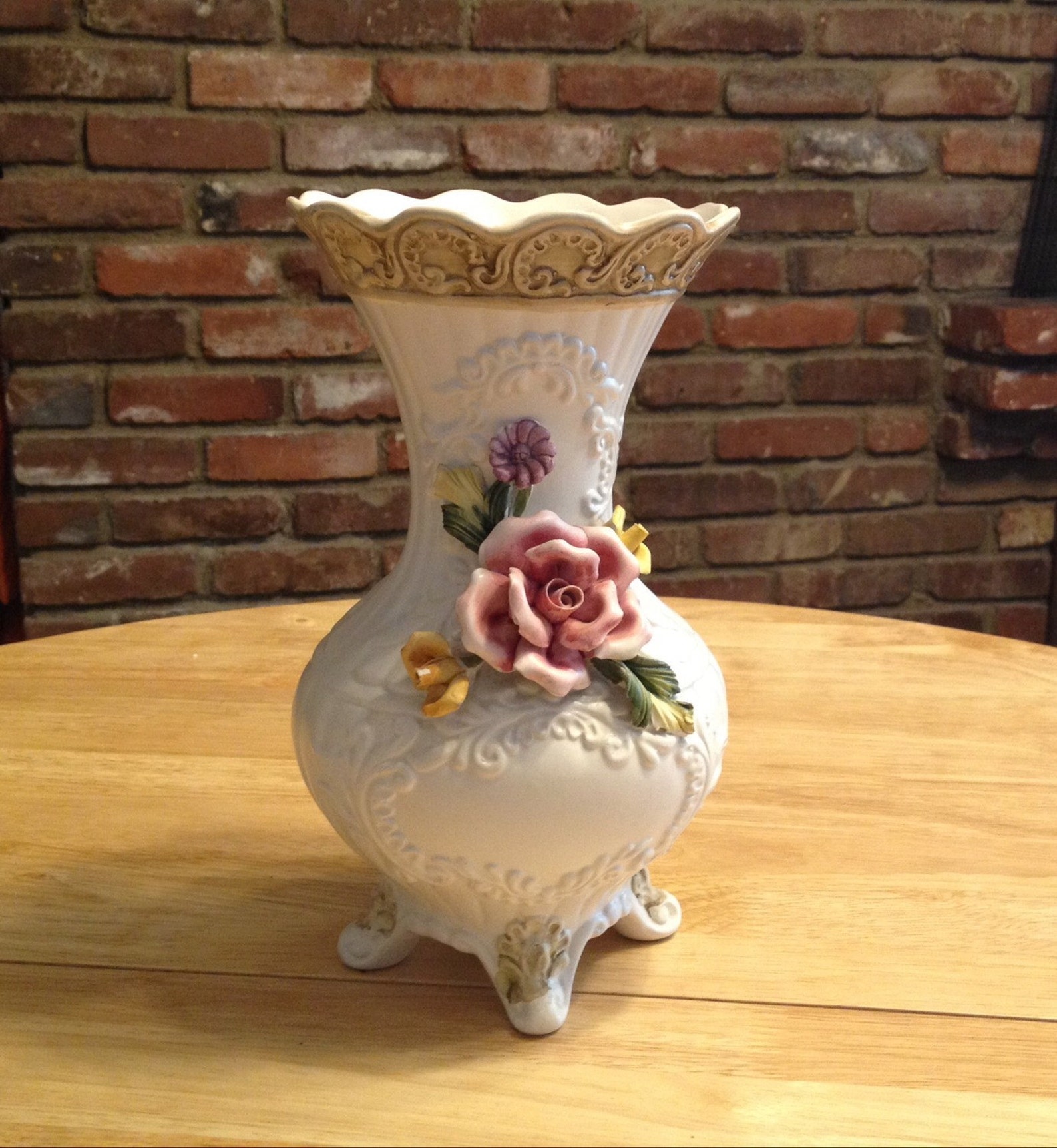 Vintage Capodimonte Vase With Floral Accents and Three Etsy