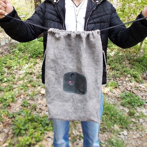 Drawstring bag, Canvas backpack, Roll top backpack, Women backpack, Girls bag, Laptop bag, Canvas rucksack, Gray canvas, Mens bag, Everyday