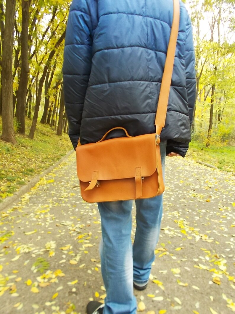 Leather messenger bag Crossbody bag Briefcase bag Leather Etsy