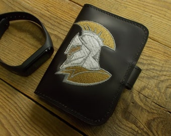 Business card holder, Spartan helmet, Warrior, Slim leather wallet, Hunt, Mens gift, Pocket wallet, Card cover, Bifold wallet, Cash wallet