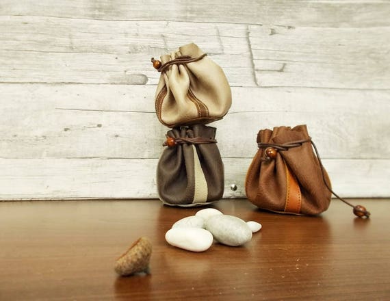 Drawstring Leather Pouch, Coin Purse, Dark Brown, Leather Pouch