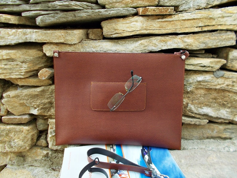 Large Portfolio bag, 13 MacBook Pro case, Business bag, Document bag, A4, Faux Leather, Brown, Handbag, Clutch, Envelope, Tablet case, image 8