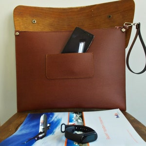 Large Portfolio bag, 13 MacBook Pro case, Business bag, Document bag, A4, Faux Leather, Brown, Handbag, Clutch, Envelope, Tablet case, image 5