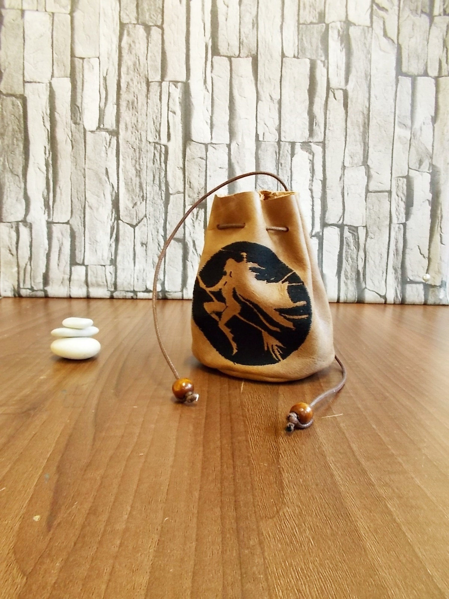 Bolsa de cuero con cordón Monedero