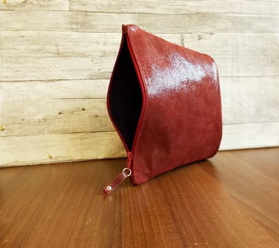 Leather Pouch Makeup Red Purse Leather Cosmetic Bag Womens Etsy