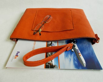 Bolso para tablet, Bolso de negocios, Portadocumentos, Portafolio grande, A4, Cuero naranja, Correa para la muñeca, Cartera de cuero, Sobre, Portafolio de negocios