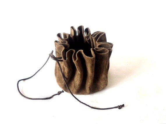 Drawstring Leather Pouch, Coin Purse, Dark Brown, Leather Pouch