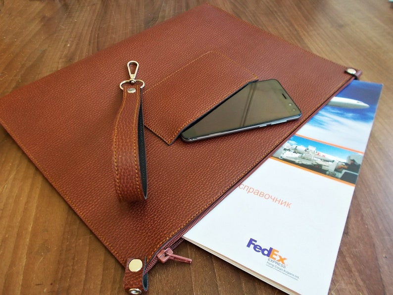 Large Portfolio bag, 13 MacBook Pro case, Business bag, Document bag, A4, Faux Leather, Brown, Handbag, Clutch, Envelope, Tablet case, image 2
