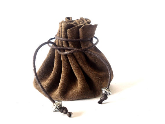 Drawstring Leather Pouch Coin Purse Dark Brown Leather -  UK