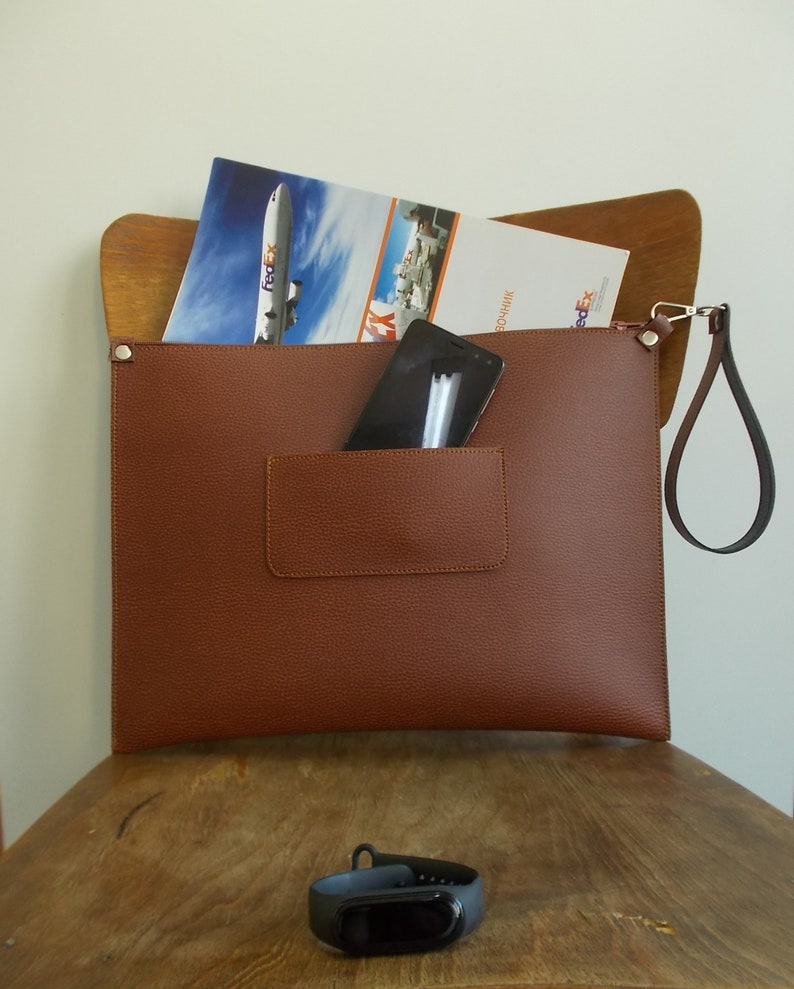 Large Portfolio bag, 13 MacBook Pro case, Business bag, Document bag, A4, Faux Leather, Brown, Handbag, Clutch, Envelope, Tablet case, image 4