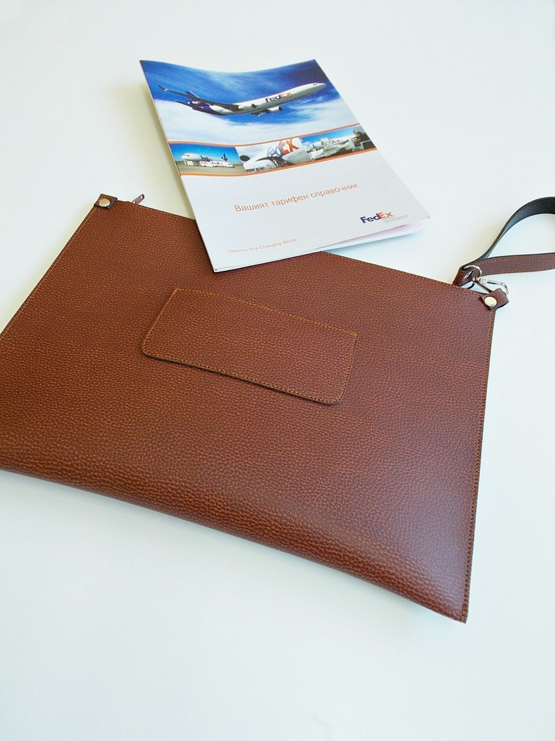 Large Portfolio bag, 13 MacBook Pro case, Business bag, Document bag, A4, Faux Leather, Brown, Handbag, Clutch, Envelope, Tablet case, image 3