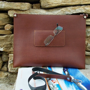 Large Portfolio bag, 13 MacBook Pro case, Business bag, Document bag, A4, Faux Leather, Brown, Handbag, Clutch, Envelope, Tablet case, image 1