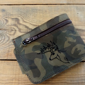 Carteira de couro masculina, cervo, carteira militar, animal selvagem, carteira de bolso de couro, caça, presente masculino, carteira desgastada, porta-cartões, casamento