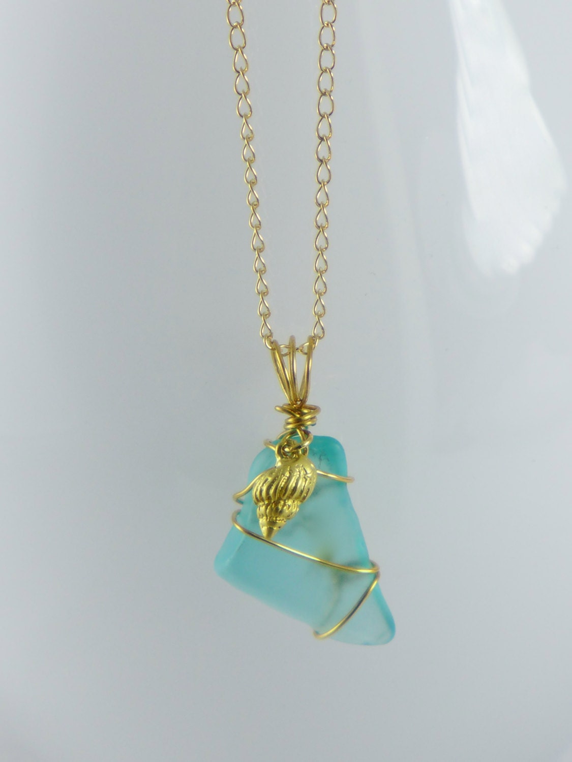 Hand Wrapped Sea Glass Charm Necklace Etsy