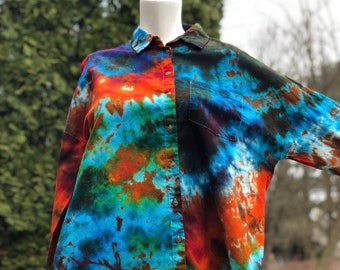 Small Womens Star flower button Down Tie dye shirt