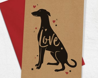 Love card with Greyhound - Greyhound Birthday Card - Valentine's Card for Dog Lovers