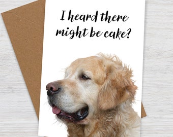 Golden Retriever Birthday Card | Funny Dog Card for Cake Lovers