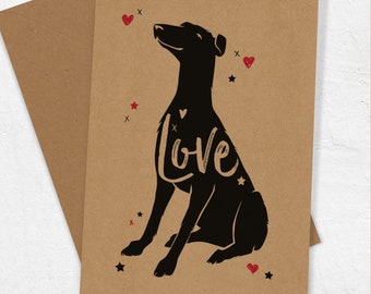 Love card with Lurcher - Lurcher Birthday Card - Valentine's Card for Dog Lovers