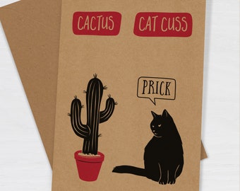 Cactus / Cat Cuss Funny Birthday Card - Funny Cat Card