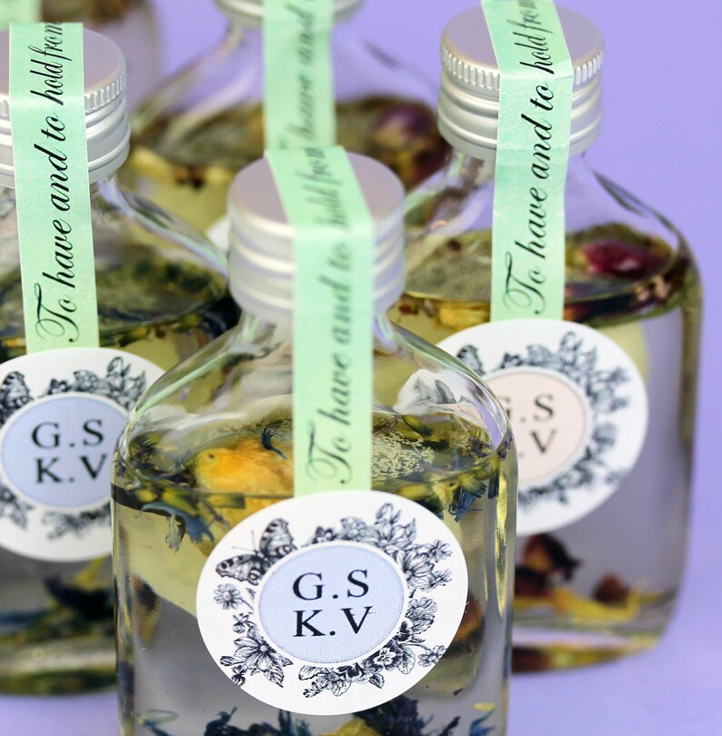 10 Botanical Bath Oil Wedding Favours Personalised Glass Etsy